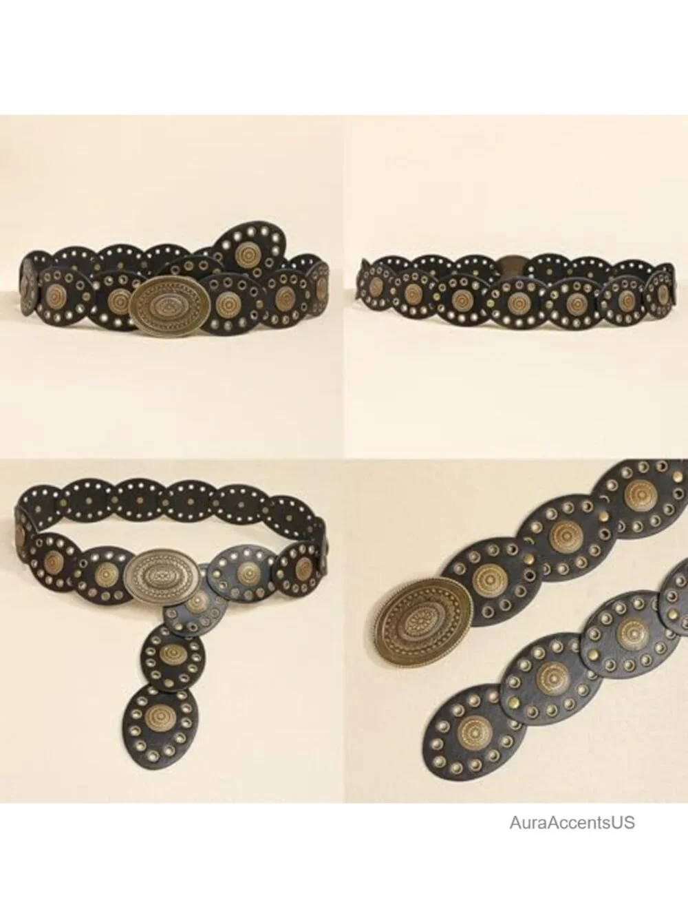 Western Chunky Wide PU Leather Disc Belt with Concho Buckle Boho Cowgirl